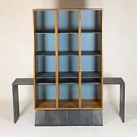 Free-standing bookcase PORTELLOcontemporarywalnutperforated sheet metal