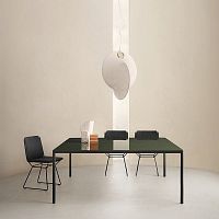 Contemporary table OFFSETglassengineered stoneextruded aluminum base