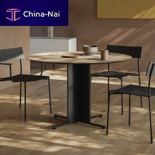 Contemporary table OXwood veneerMDFpowder-coated steel base