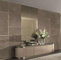 Contemporary living room wall unit LAND walnutglassleather