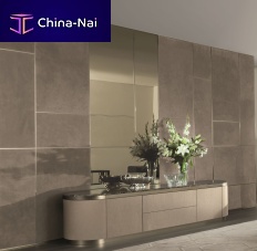 Contemporary living room wall unit LAND walnutglassleather