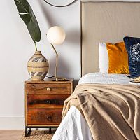 Contemporary bedside table WOODLANDwoodenpainted metal baseiron base
