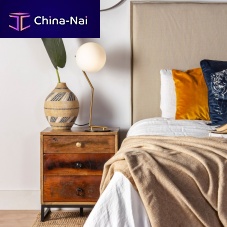 Contemporary bedside table WOODLANDwoodenpainted metal baseiron base