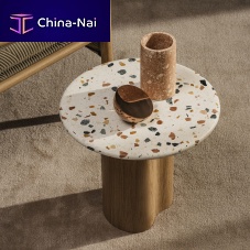 Contemporary side table Ghiaoakwood veneerterrazzo