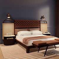 Contemporary bedside table Herbertwalnuttravertinewalnut base