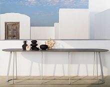 Contemporary console table Plat-O Server Large Dekton®stainless steel baseoval