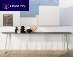 Contemporary console table Plat-O Server Large Dekton®stainless steel baseoval