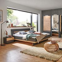 Double bed GIBRALTAR contemporarywith headboardwith integrated bedside table