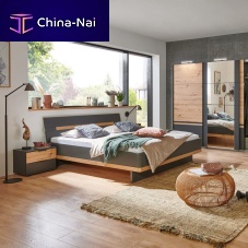 Double bed GIBRALTAR contemporarywith headboardwith integrated bedside table