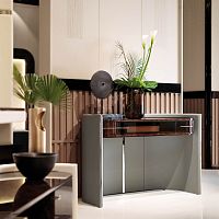 Contemporary sideboard table Eclipseglossy varnished woodbronzeglossy lacquered wood base