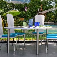 Contemporary table PASSIONpolyesterstainless steel baseoval