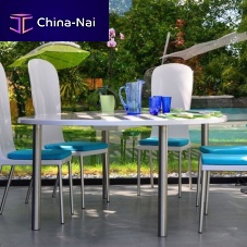 Contemporary table PASSIONpolyesterstainless steel baseoval