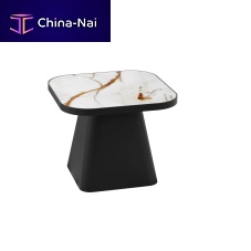 Contemporary side table PETRAtempered glasslacquered metal steel basesquare