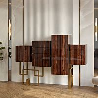 Sideboard with long legs MASCAGNIoriginal designglossy lacquered woodMacassar ebony
