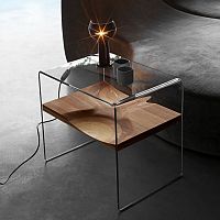 Contemporary side table Bifronte plywoodglassglass base