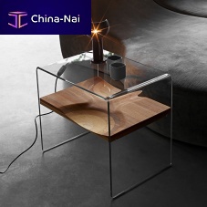 Contemporary side table Bifronte plywoodglassglass base