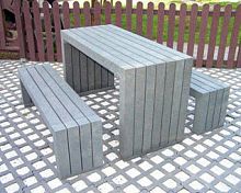 Contemporary table and bench set recycled plasticoutdoorfor public space