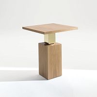 Contemporary side table T-994walnutstainless steelpolished brass