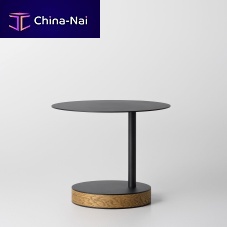 Original design bedside table DUOOpainted metalwood veneer baseround
