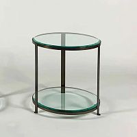 Contemporary side table DERBY glassmetal baseleather base