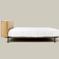 Double bed LESSsinglecontemporarywith leather headboard