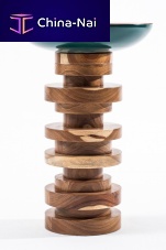 Contemporary side table VERDIGRISwoodencopperround