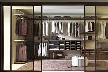 Corner walk-in wardrobe LIBERAcontemporaryglasswith sliding door