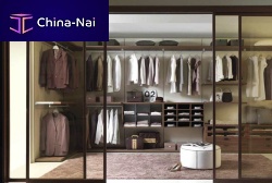 Corner walk-in wardrobe LIBERAcontemporaryglasswith sliding door