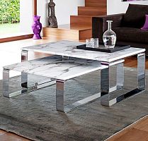 Contemporary nesting tables PRIMUSnatural stonechrome steel baserectangular