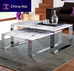 Contemporary nesting tables PRIMUSnatural stonechrome steel baserectangular