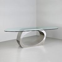 Contemporary dining table Skyeglassstainless steel basehome