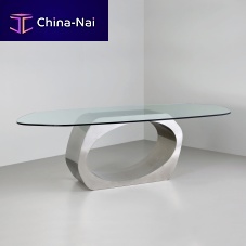 Contemporary dining table Skyeglassstainless steel basehome