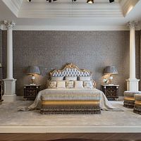 Double bed 7600LM classicwith upholstered headboardsolid wood