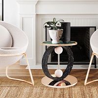 Contemporary side table NERAHmarblepolished brass baselacquered wood base
