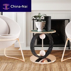 Contemporary side table NERAHmarblepolished brass baselacquered wood base