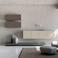 Contemporary living room wall unit SEVENTY DAYlacquered woodwalnutlacquered glass