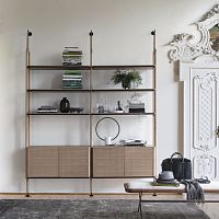 Wall-mounted bookcase ARIAindustrial styleashsmoked glass