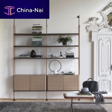 Wall-mounted bookcase ARIAindustrial styleashsmoked glass