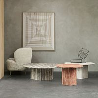 Contemporary coffee table GUBI - EPICtravertinetravertine baseround