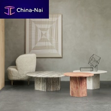 Contemporary coffee table GUBI - EPICtravertinetravertine baseround