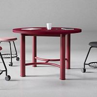 Contemporary table DEMINOwoodenmetal baseround