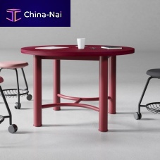 Contemporary table DEMINOwoodenmetal baseround