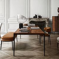 Contemporary table Alcorsolid woodwood veneercast aluminum base