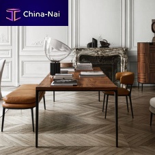 Contemporary table Alcorsolid woodwood veneercast aluminum base