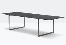 Contemporary table toa tablewoodencast aluminum baserectangular
