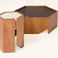 Contemporary coffee table CHTEAUglassstonewalnut base