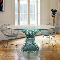 Contemporary table Vegetaltempered glassstainless steel basetempered glass base