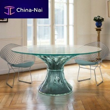 Contemporary table Vegetaltempered glassstainless steel basetempered glass base