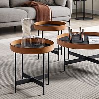 Contemporary side table ARENAstained woodleathermetal base