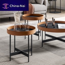 Contemporary side table ARENAstained woodleathermetal base